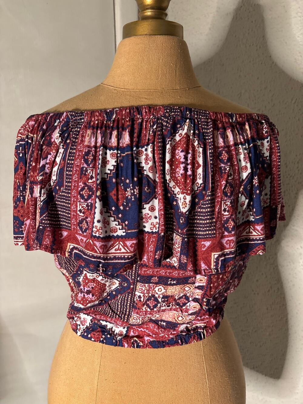 Hollister Off Shoulder Crop Peasant Boho Top XS Cherry Girl Americana Festival